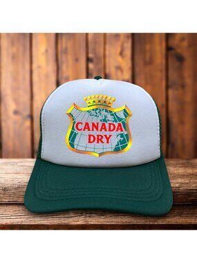 Vintage Canada Dry Mens Trucker Hat Green Snapback 1904 Retro Logo Baseball Cap